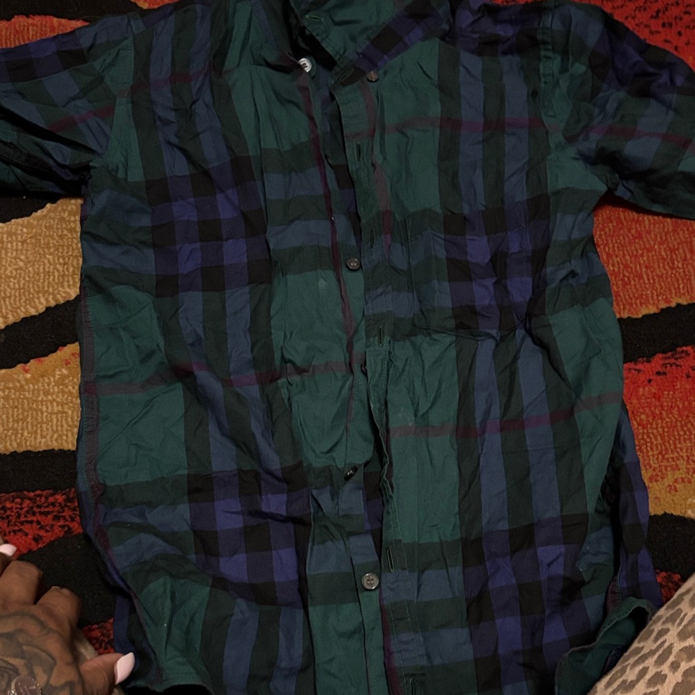 Burberry Green and Blue Plaid Shirt